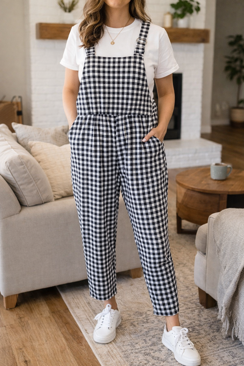 Black White Gingham Overalls 0XL Curve Adjustable Straps Pockets NWOT