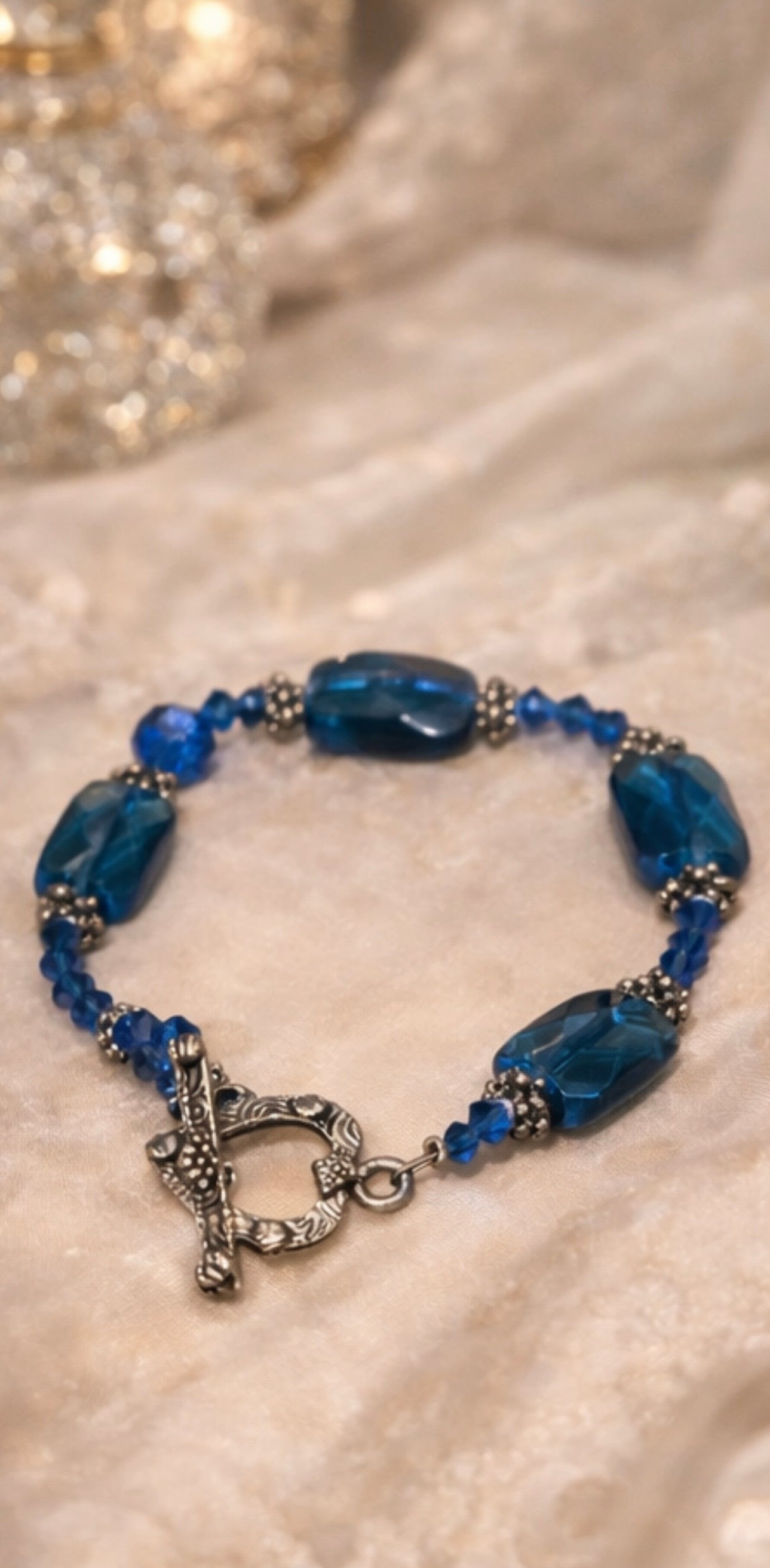 Handmade Blue Glass Beaded Bracelet