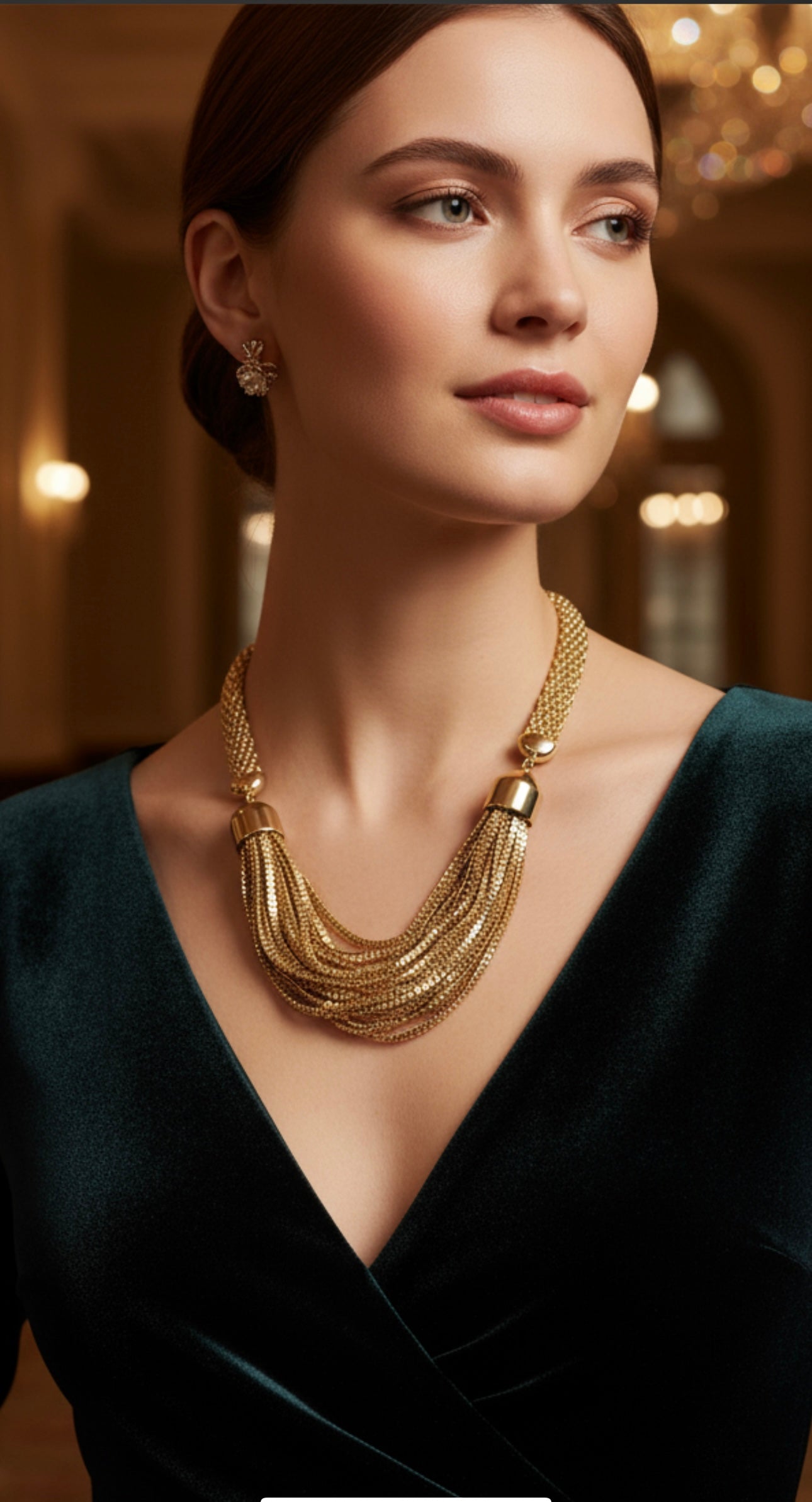 Vintage Gold-Tone Multi-Strand Mesh Statement Necklace – Braided LayeredNecklace