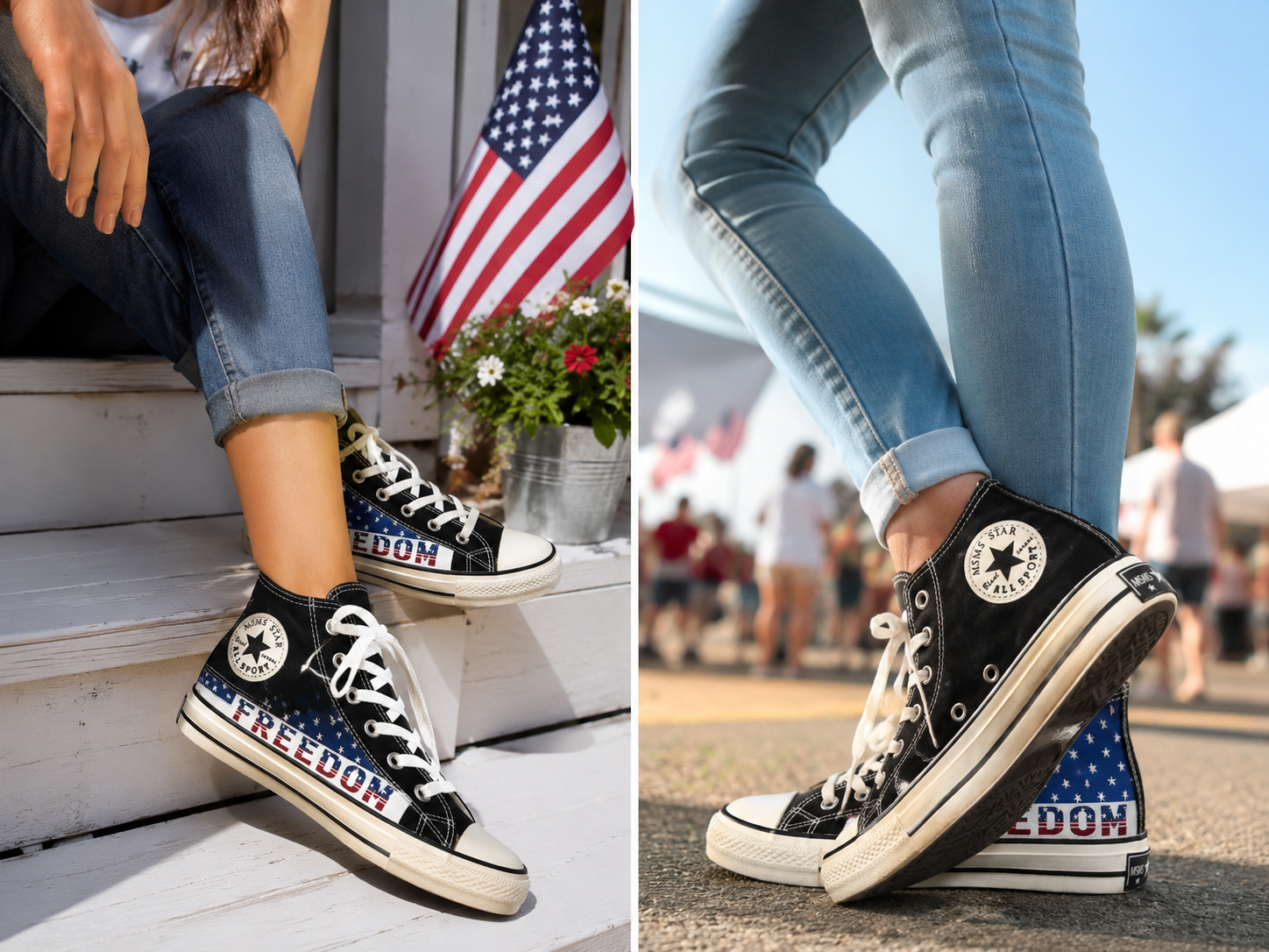 Preowned MSMS Star “Freedom” High Top Canvas Sneakers- Size EU 40