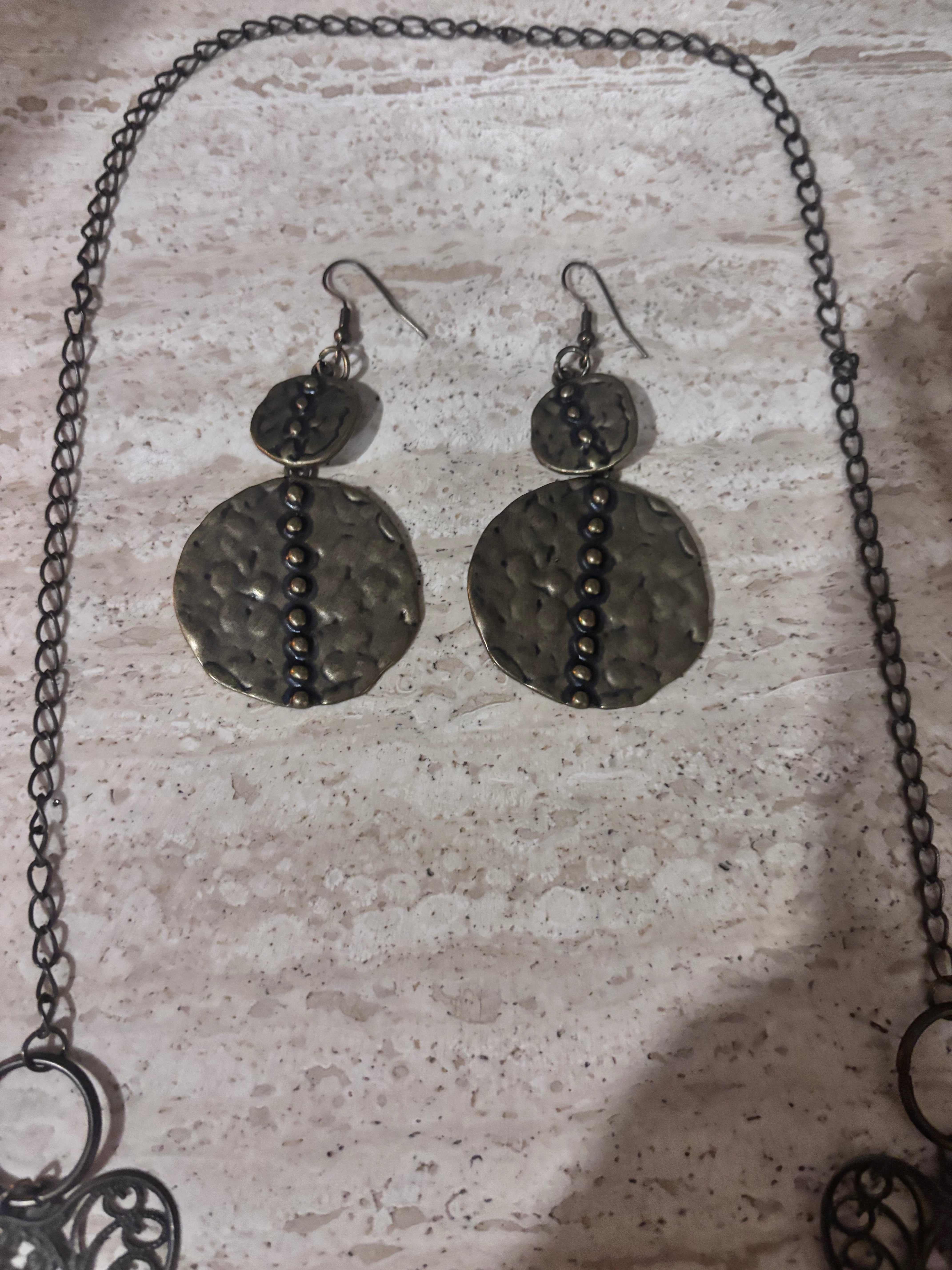 Boho Statement Necklace & Earrings Set – Artisan Style Hearts & Hammered Metal