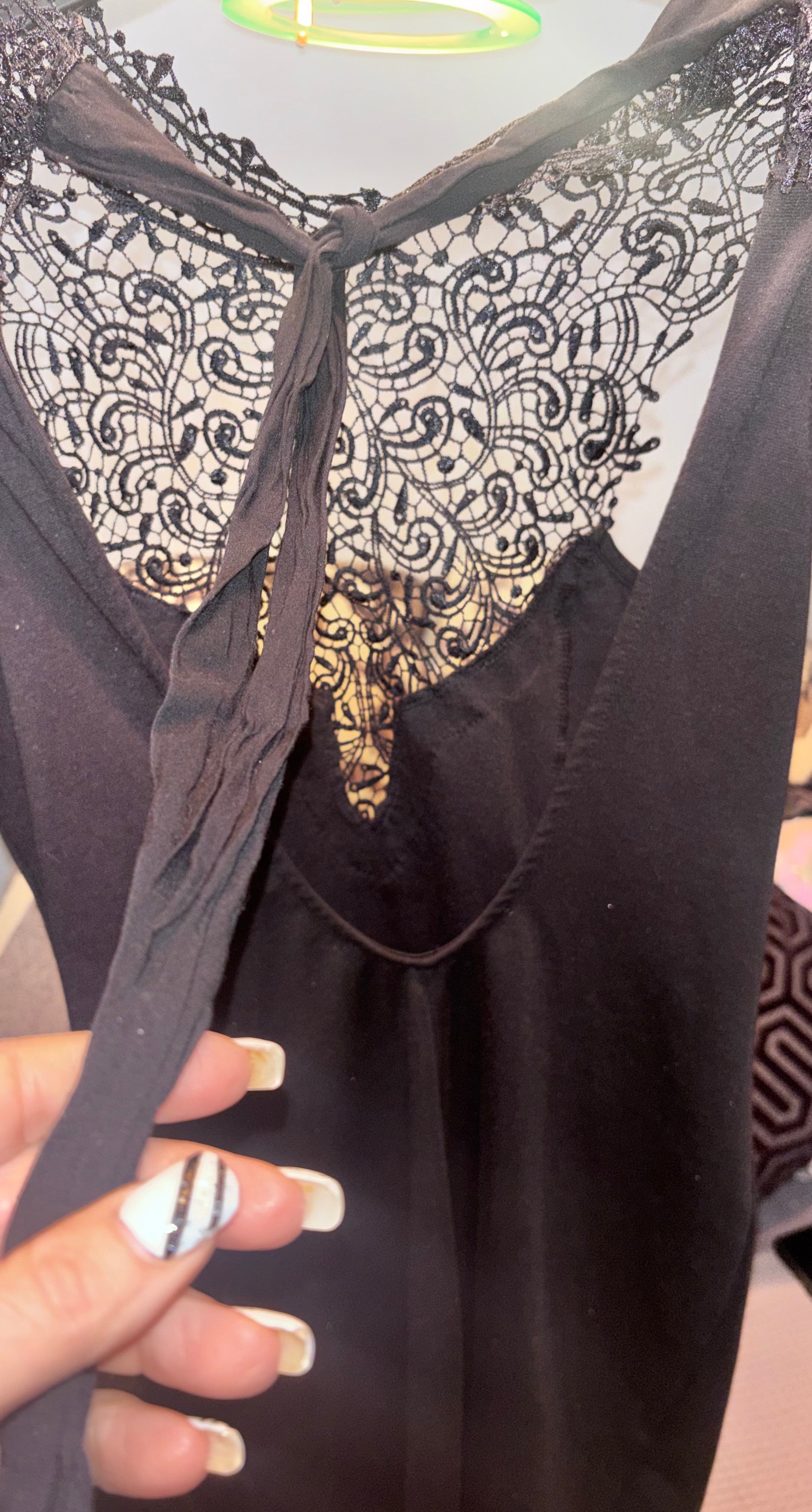 Lulu’s Black Lace Bodycon Dress Open Back Tie Made in US