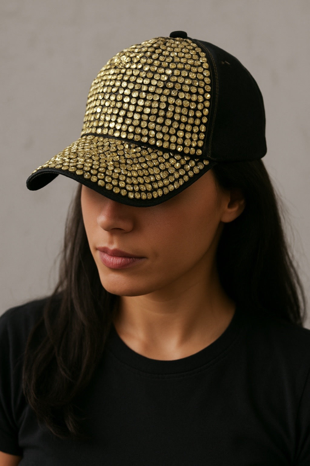 Gently Worn Gold Rhinestone Baseball Cap… Fashion with a sparkle!