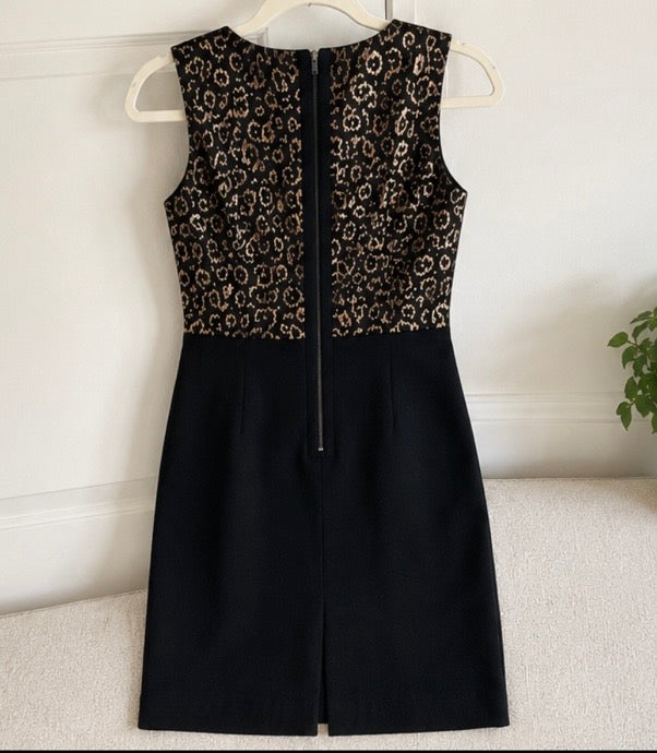 Ann Taylor Black Gold Metallic Print Knee-Length Dress Size 0 Cocktail Party Holiday Women’s