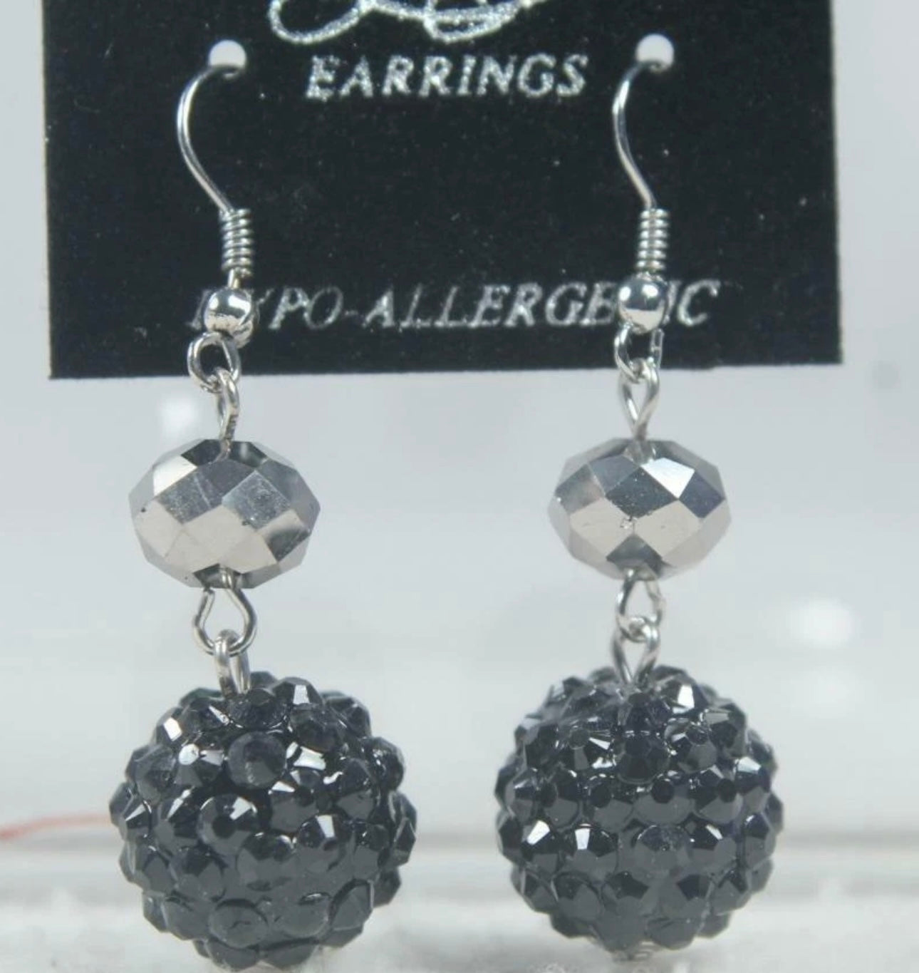 Cabaret Glitz Black Crystal Ball Earrings – Silver Faceted Bead Dangle Hypoalle