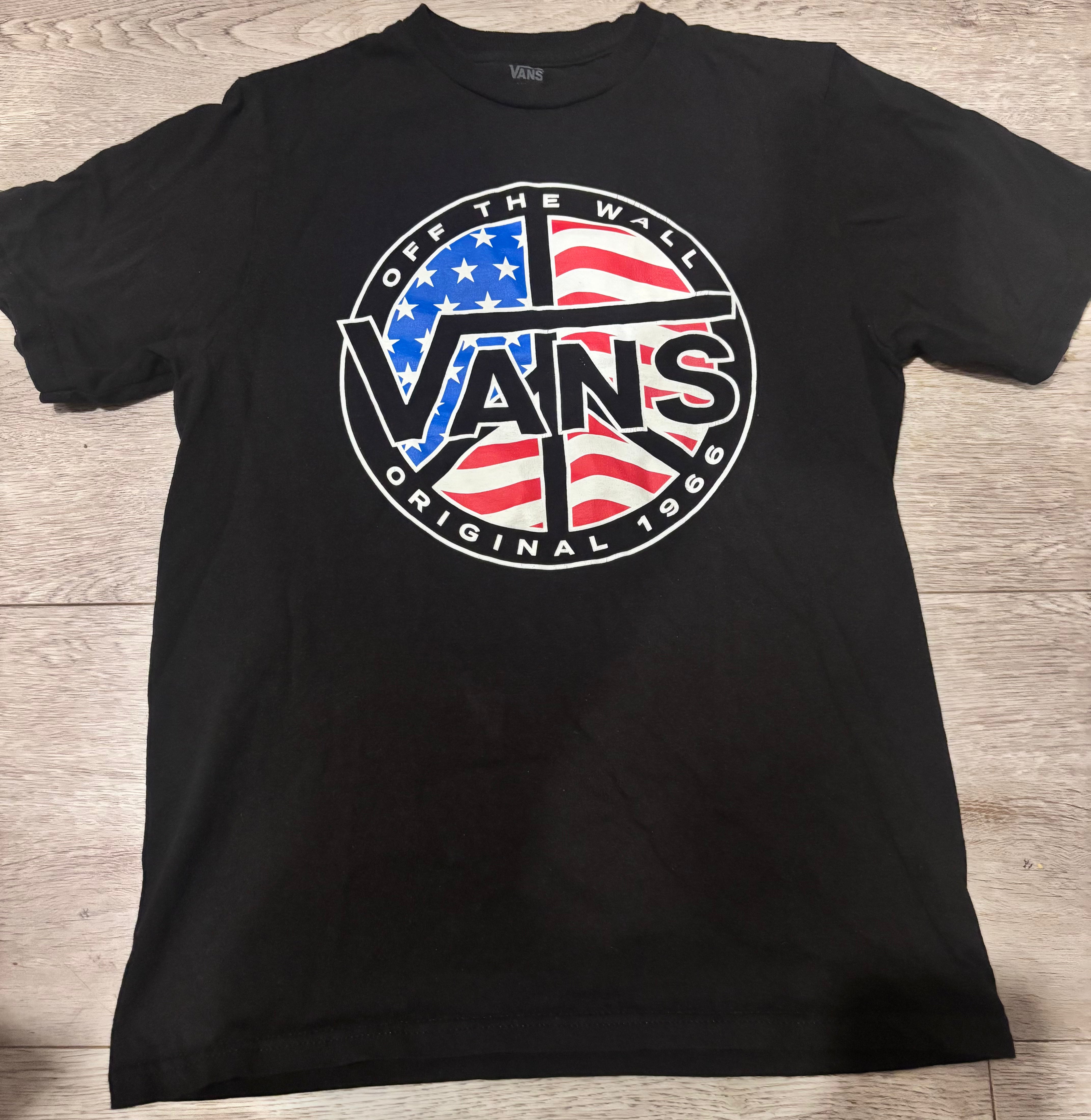 Vans “Off the Wall” USA Flag Graphic Tee – Black – Size Large (Fits Like Small)