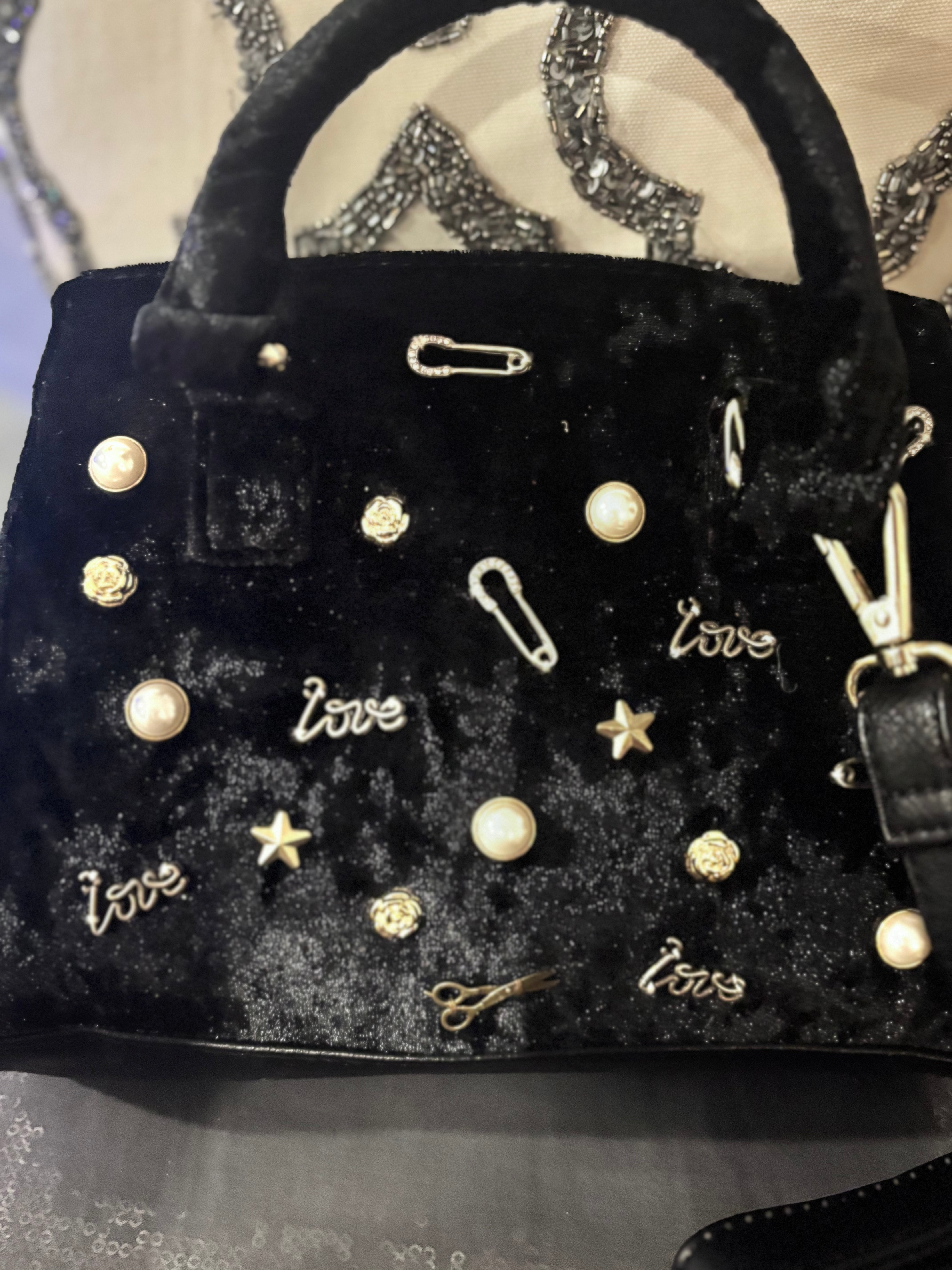 Call It Spring Embellished Black Velvet Mini Bag – Top Handle & Crossbody