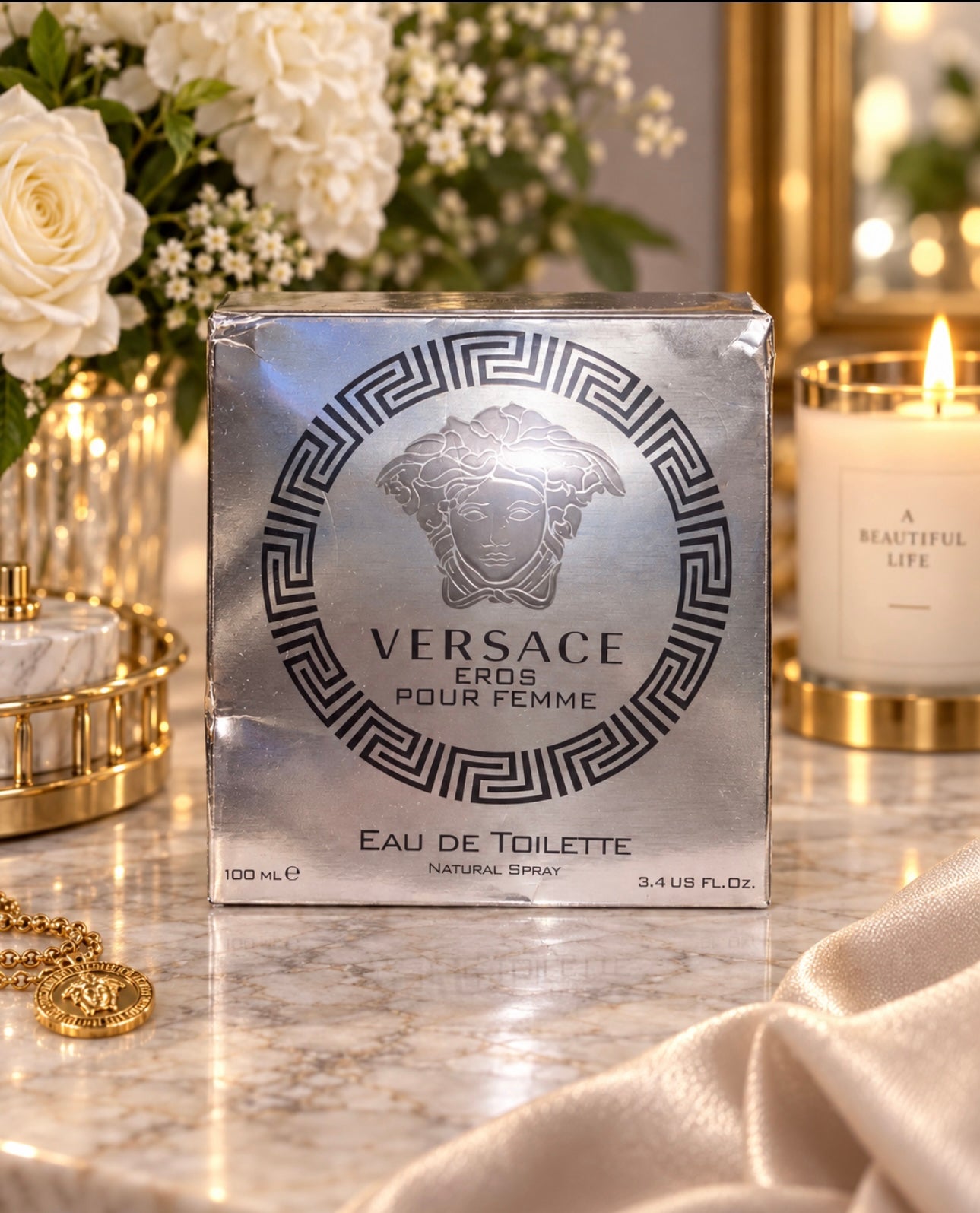 Versace Eros Pour Femme EDT 3.4 oz 100 mL Perfume ~90% Full w/ Box