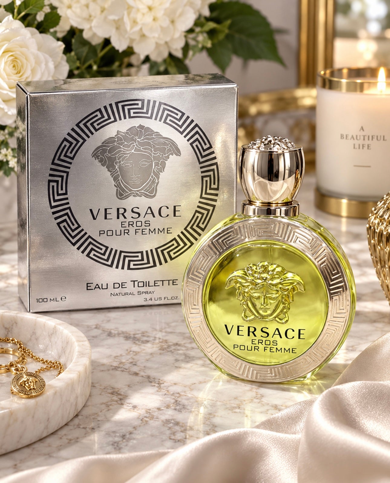 Versace Eros Pour Femme EDT 3.4 oz 100 mL Perfume ~90% Full w/ Box