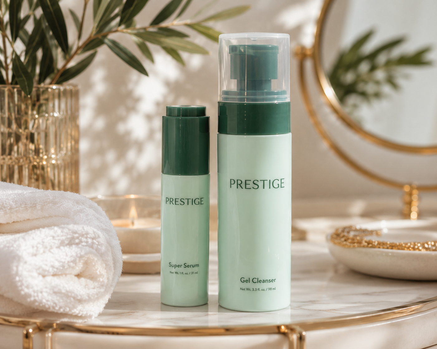 Prestige Skincare Set Gel Cleanser 3.3oz & Super Serum 1oz New Beauty Bundle