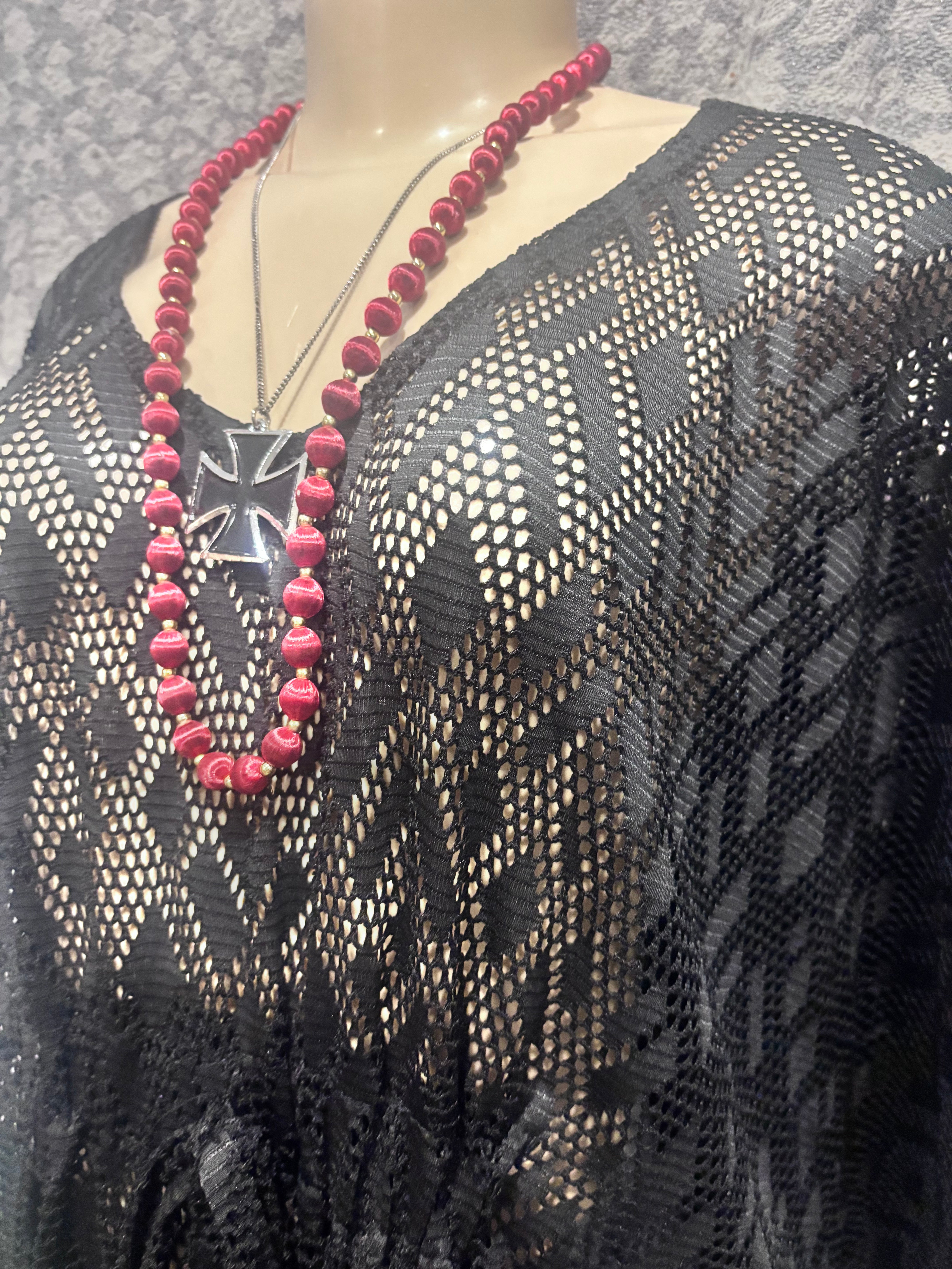 Alexa & Stella Black Mesh Crochet Tunic Cover-Up | Oversized Medium | Boho Beach Festival + FREE Necklace Choice