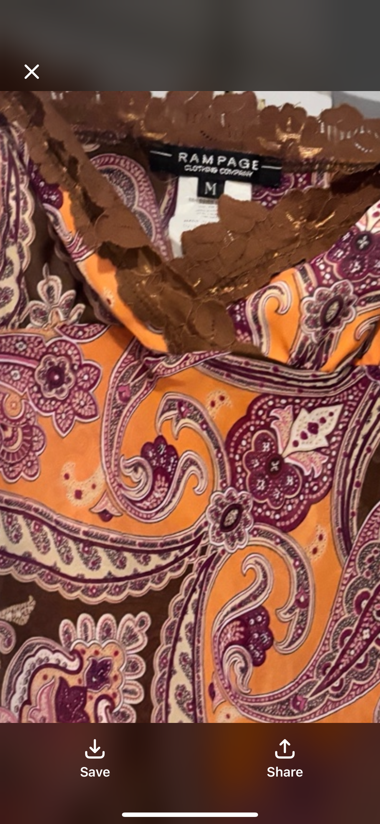 Rampage Paisley Lace-Trim Camisole – Orange / Pink / Brown – Size Medium