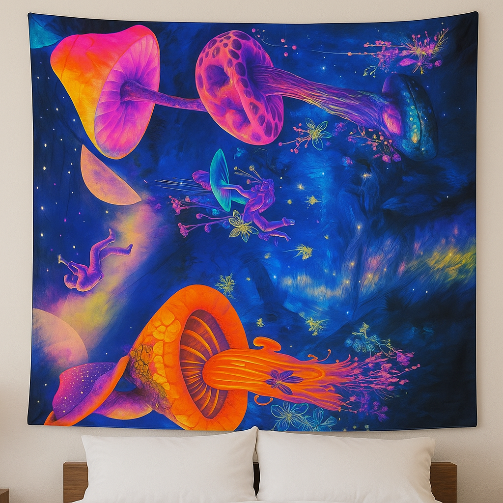 Psychedelic Galaxy Mushroom Wall Tapestry – 3’x5’