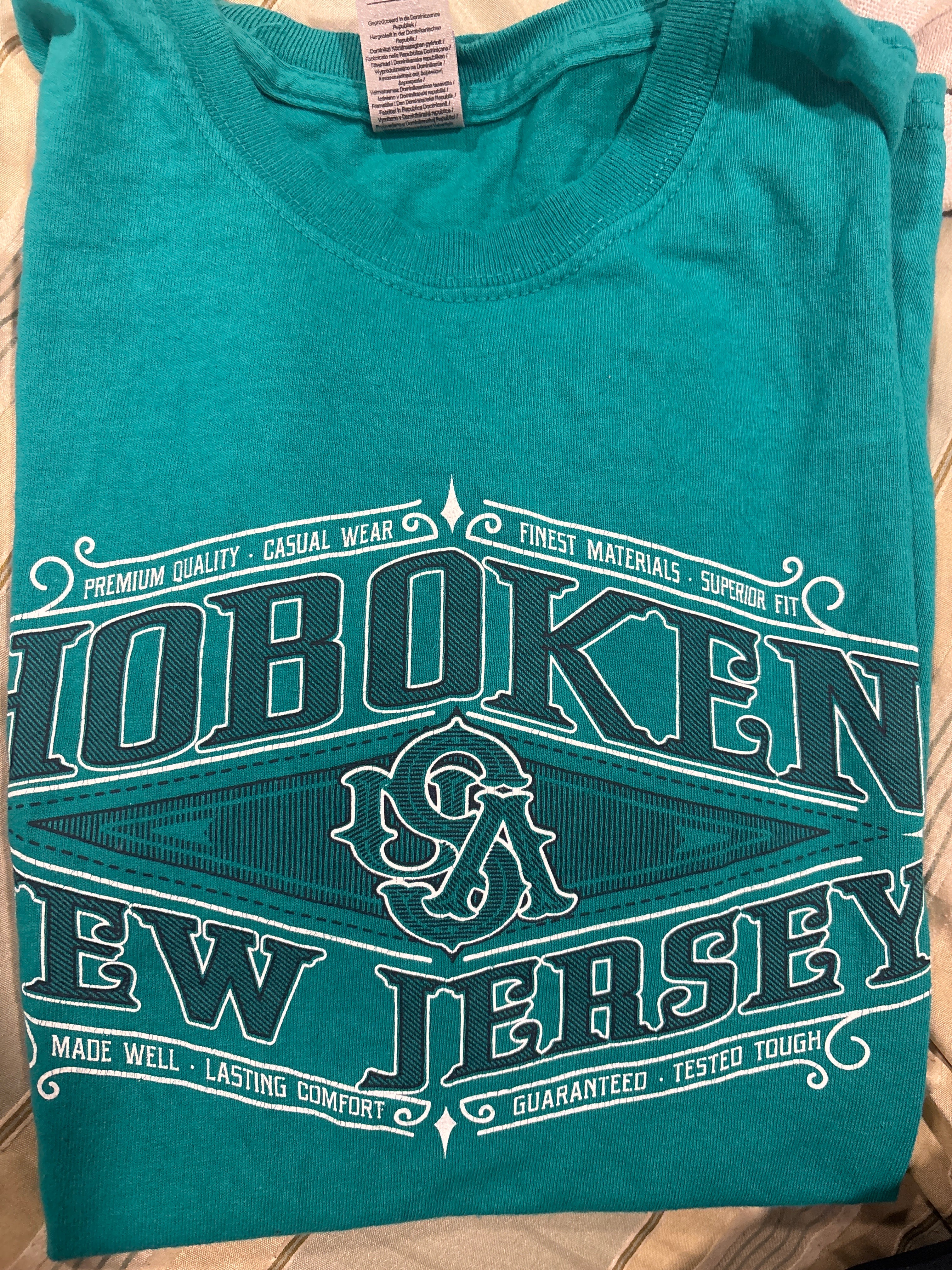 Hoboken New Jersey Graphic Tee – Turquoise Casual Shirt (Size small)
