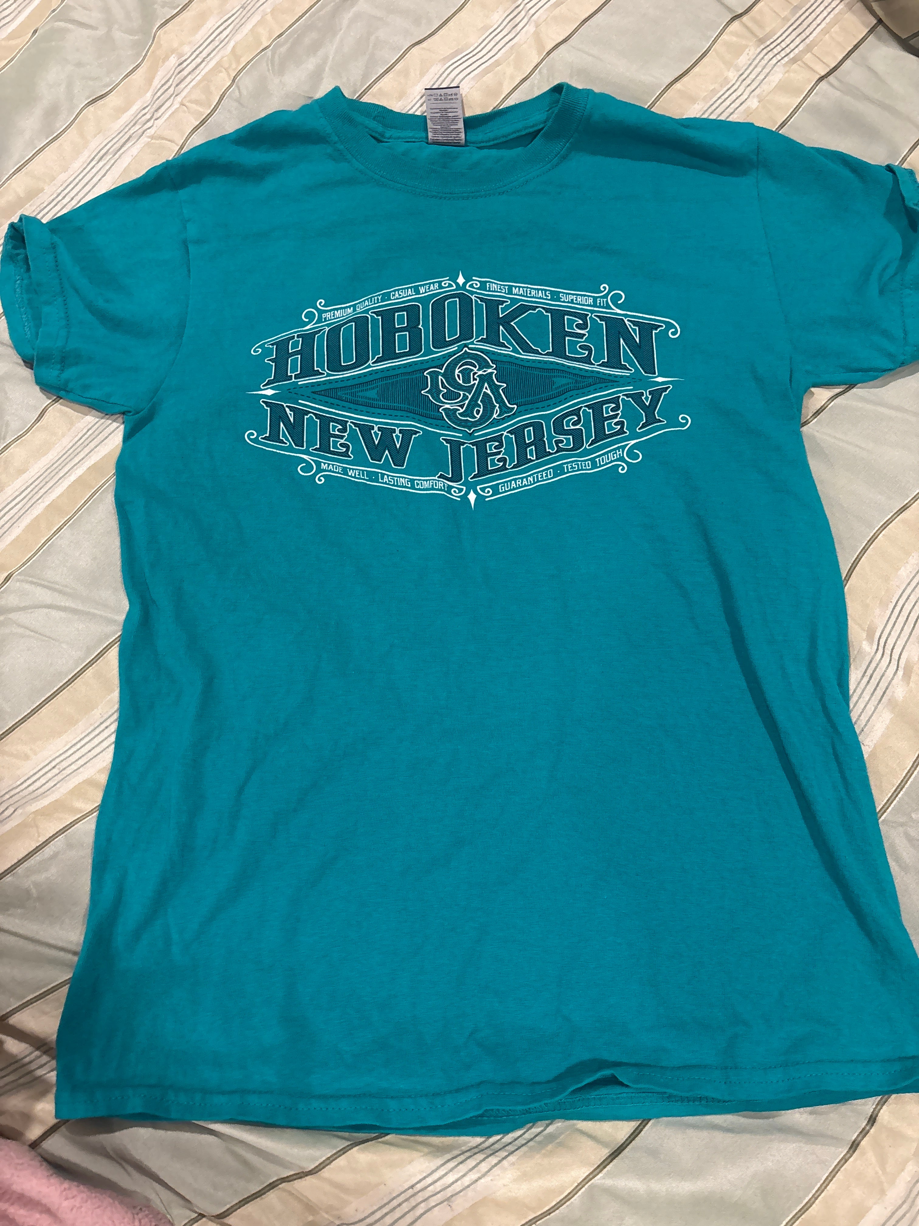 Hoboken New Jersey Graphic Tee – Turquoise Casual Shirt (Size small)
