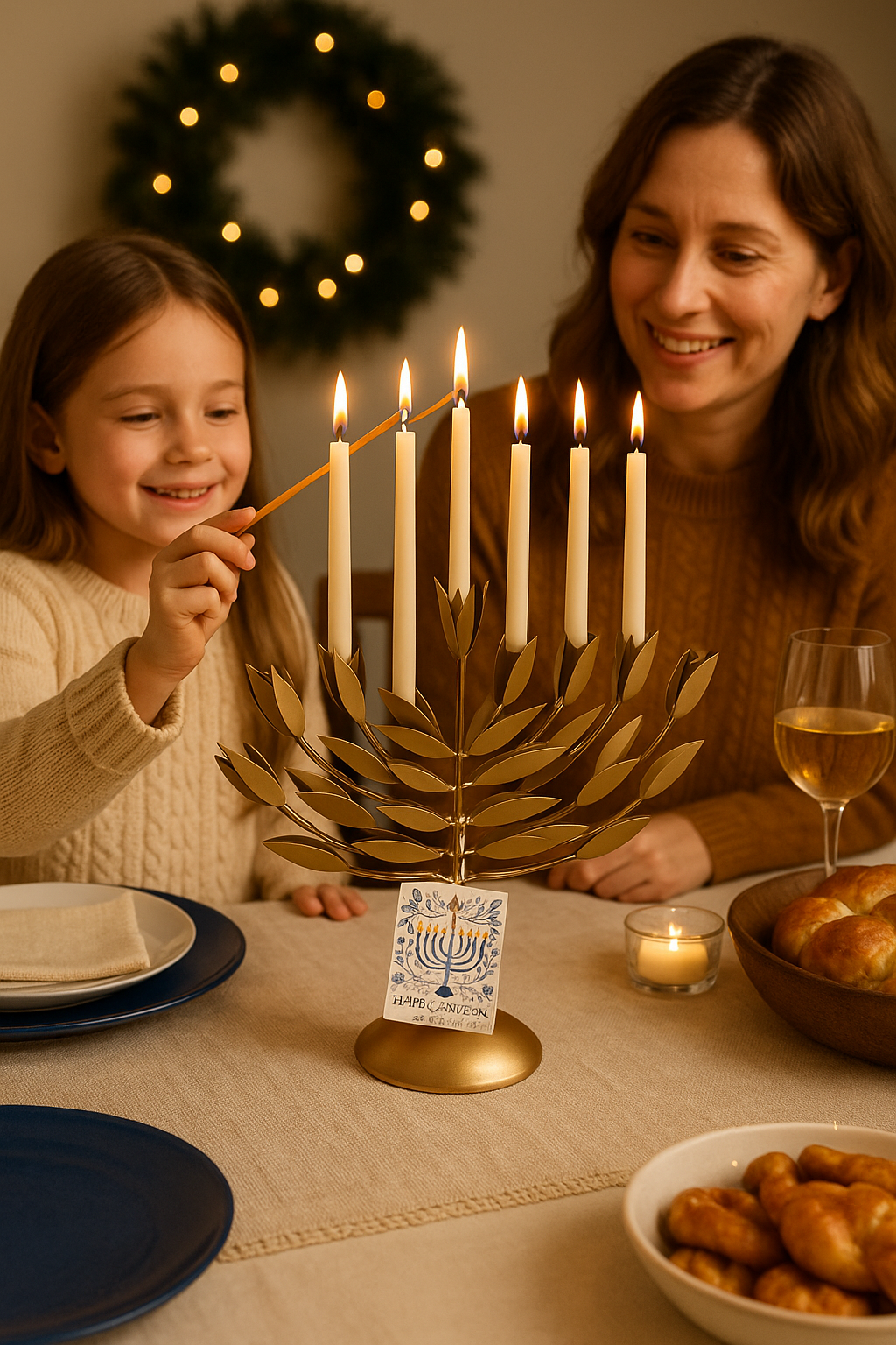 Gold Metal Leaf Hanukkah Menorah – Modern Holiday Centerpiece