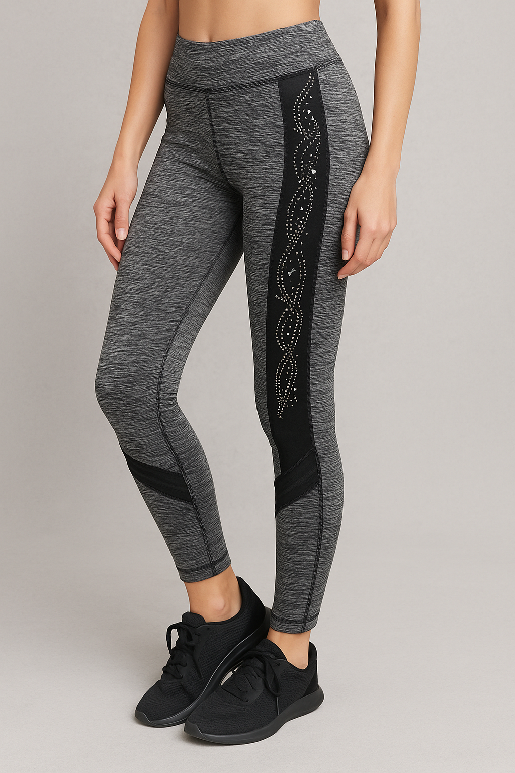 Gray Heather Rhinestone Active Leggings – Size S/M – Stretchy Yoga Pants