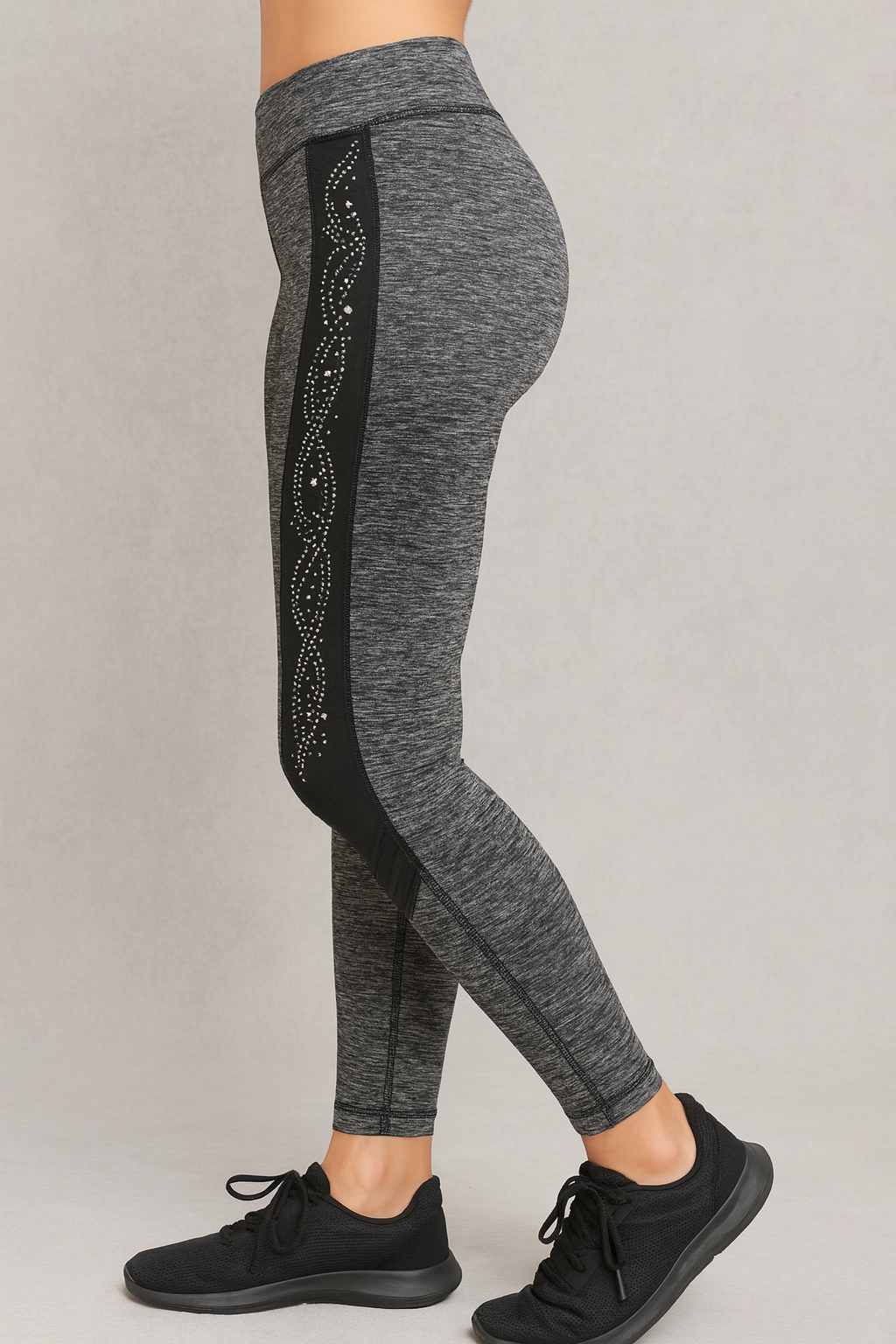Gray Heather Rhinestone Active Leggings – Size S/M – Stretchy Yoga Pants