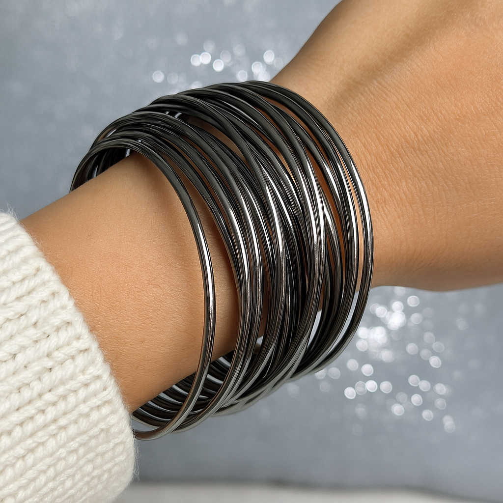 Set of Silver-Tone Interlinked Bangles