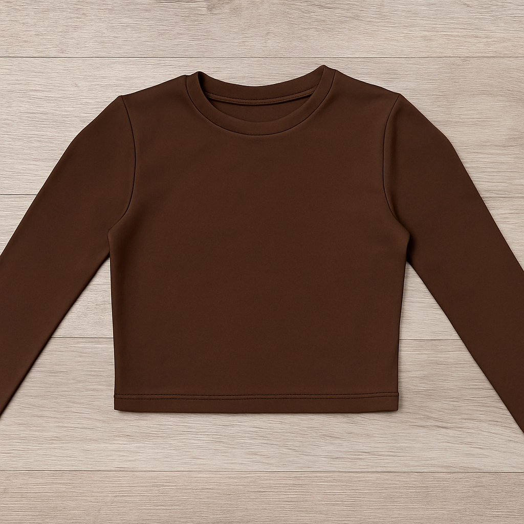 Brown Long Sleeve Fitted Crop Top – Minimalist Style – Size xtra Small