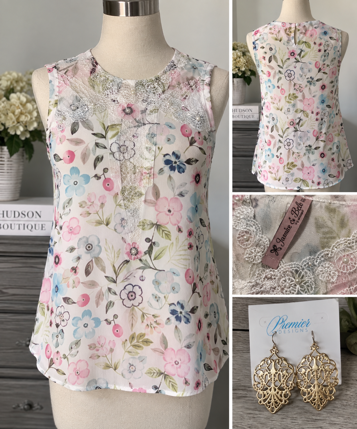 Floral Lace & Pearl Blouse + Premier Designs Earrings – XS/S