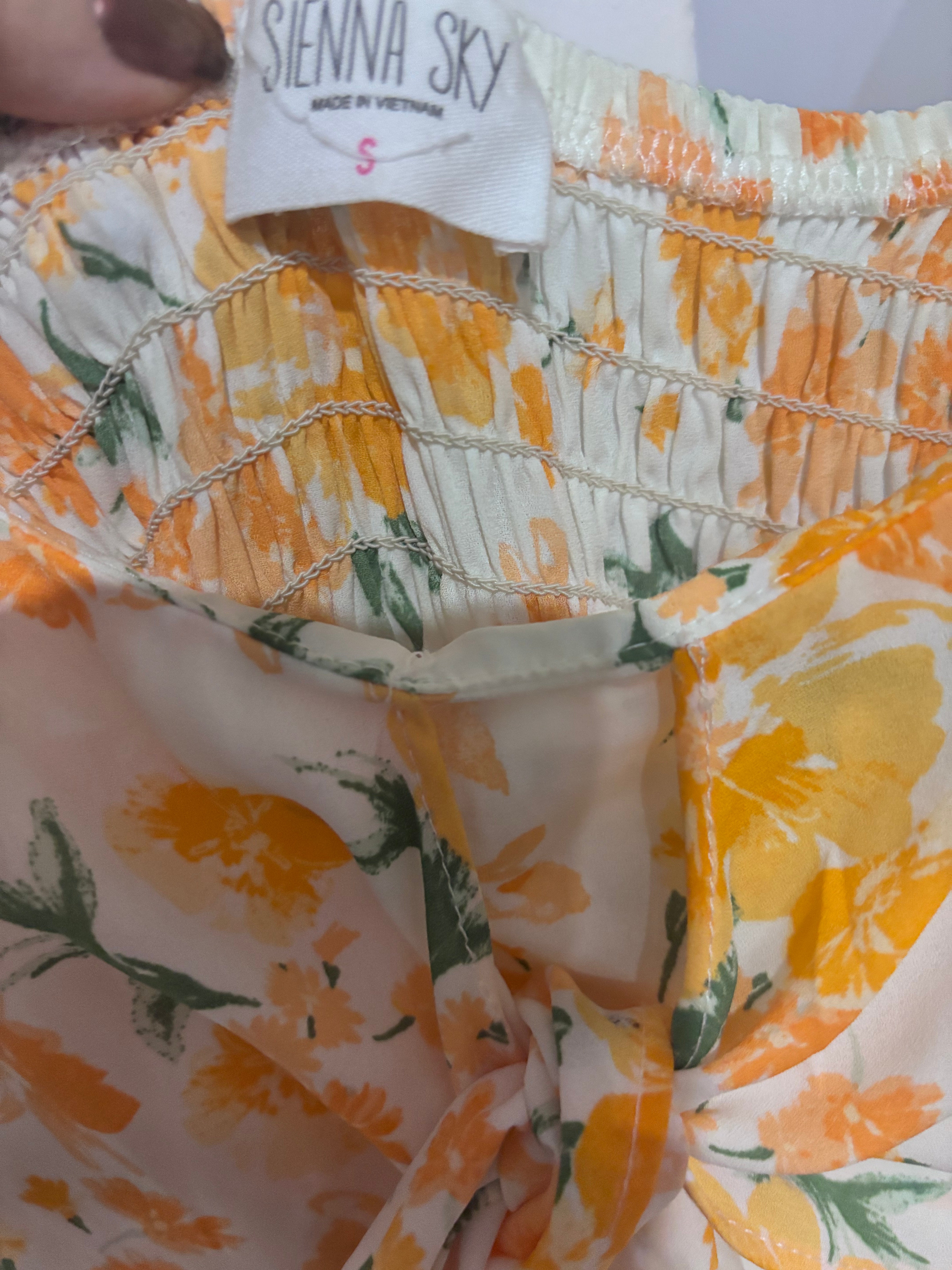 Sienna Sky Floral Off-Shoulder Tie Front Dress – Size Small