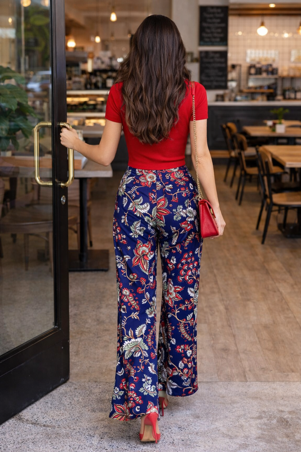 Super flattering Maze Navy Floral Soft Wide-Leg Pants – Size M