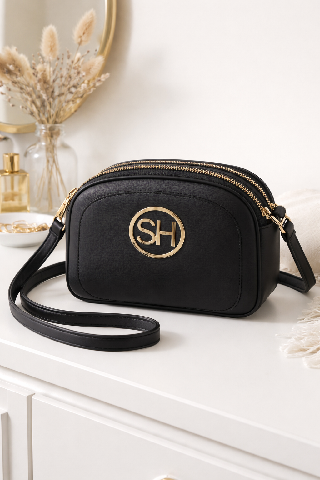 Chic Black Bundle – Adorable NEW Crossbody Bag + NEW Rhinestone Bangle Bracelet