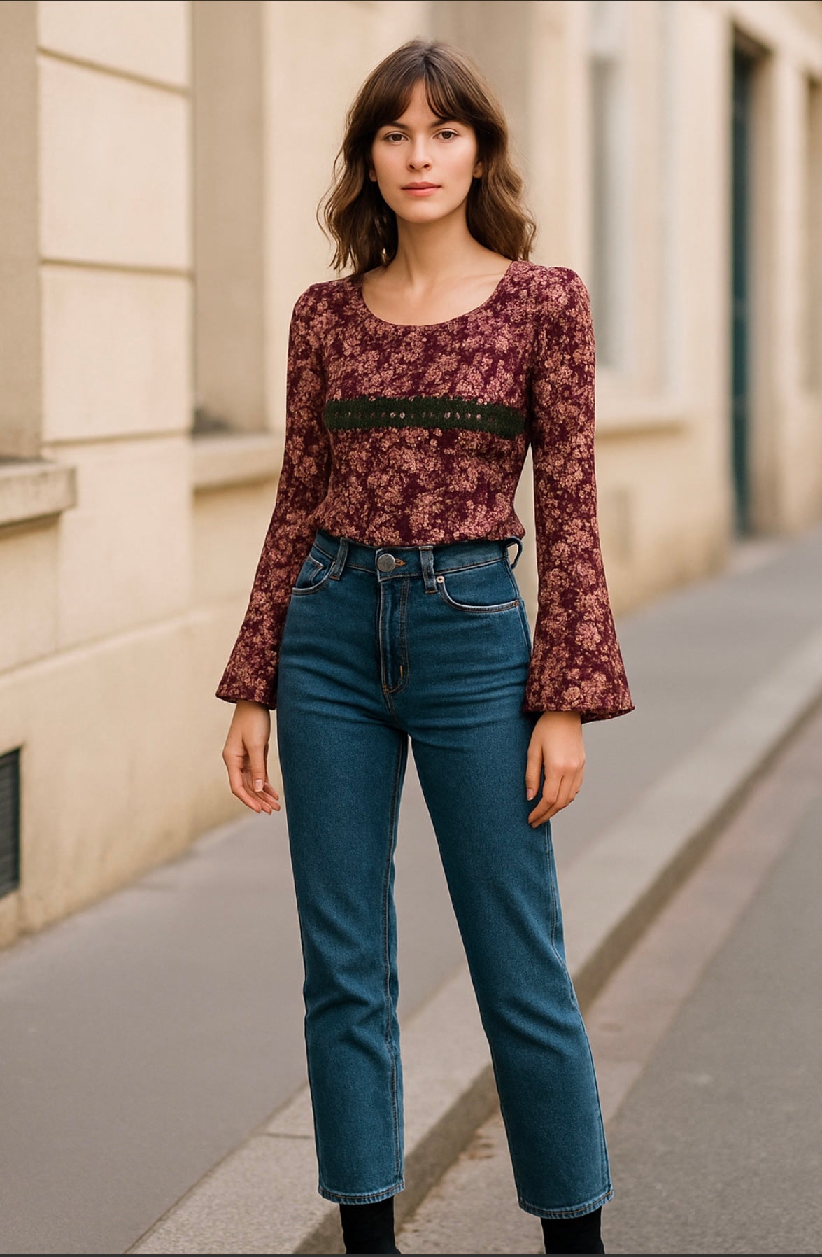 Self Esteem Floral PRINT  and Empire Waist with Lace  Detail BOHO Vintage Style