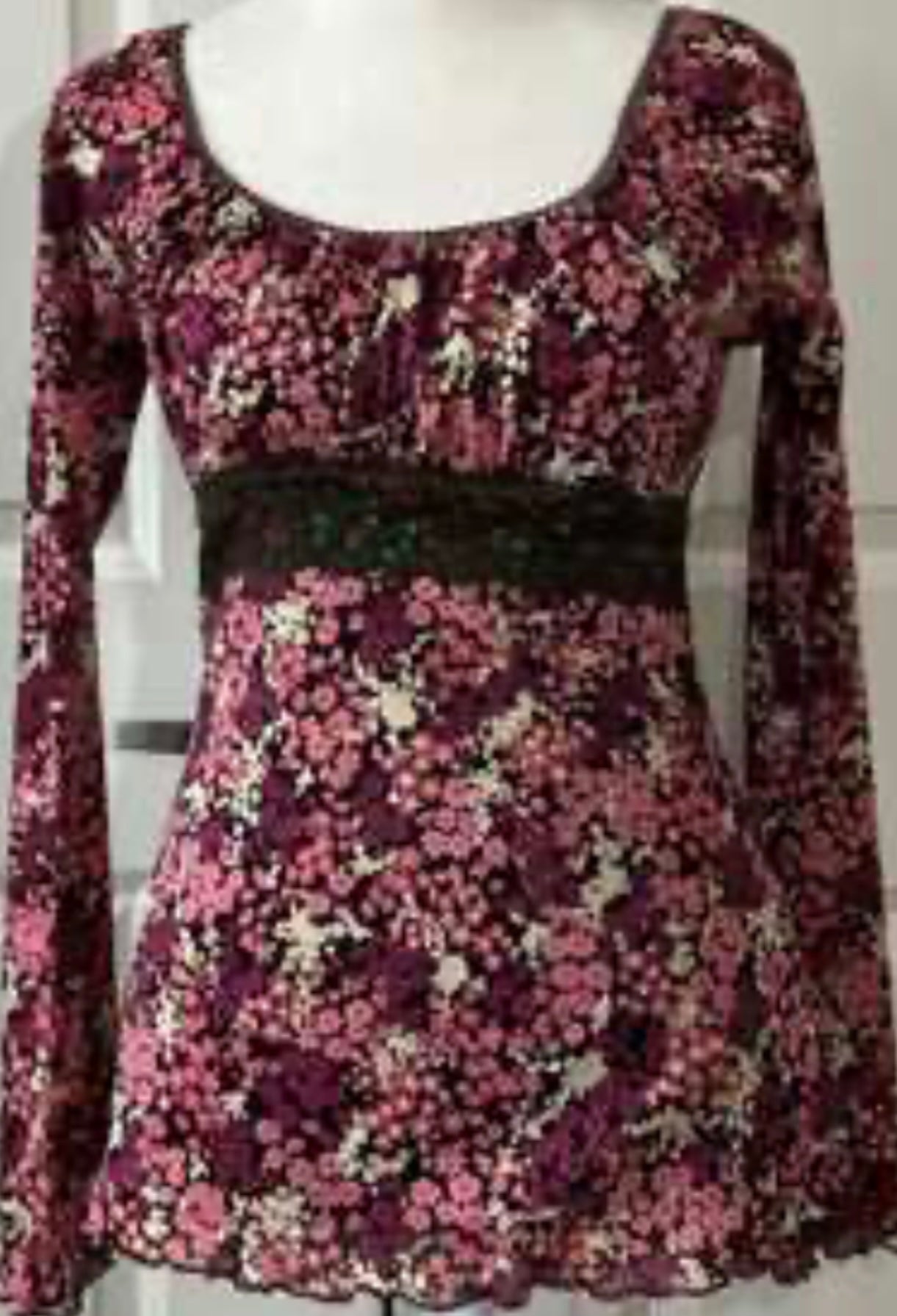 Self Esteem Floral PRINT  and Empire Waist with Lace  Detail BOHO Vintage Style